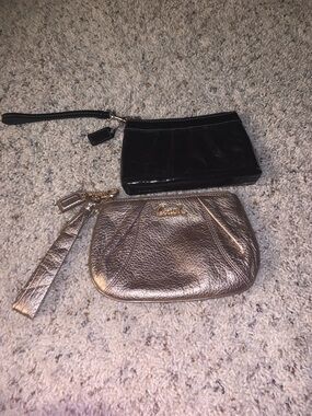 Coach Rose Gold Metallic and Black Patent Wristlet Duo